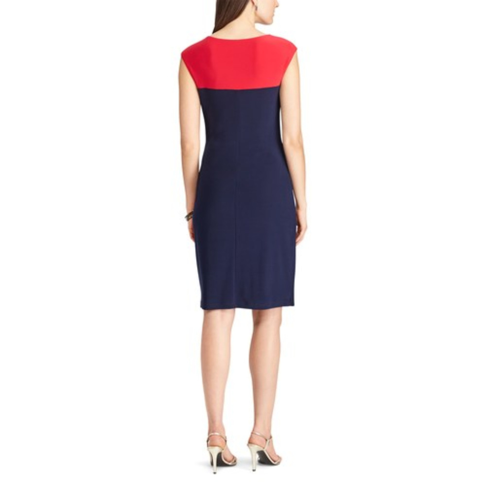 SOLD Chaps Women Blue red Colorblock Sheath Dress - Picture 2 of 8